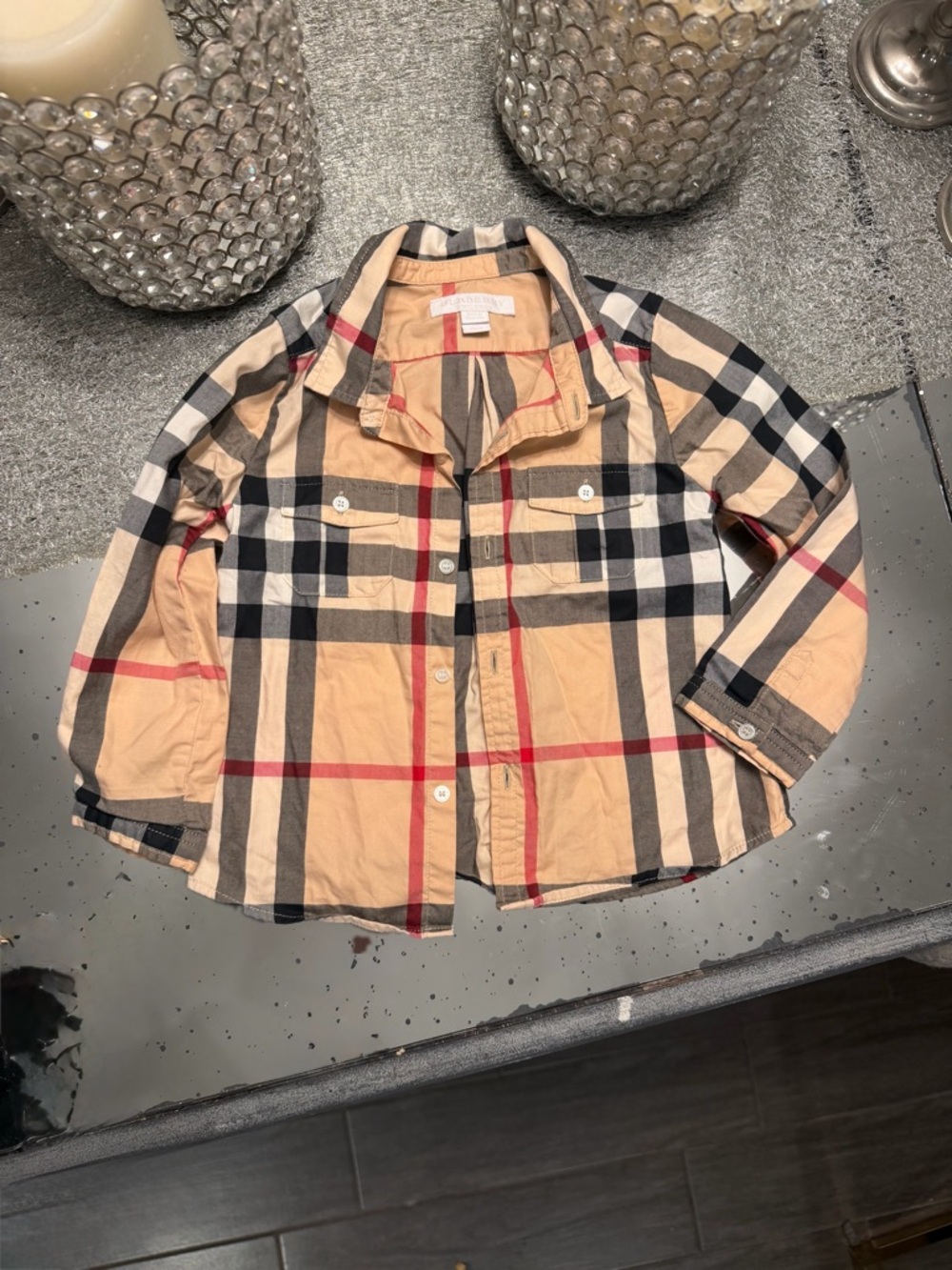 Burberry Kids Classic Check Nova Button-Down Shirt in Tan, Black & Red